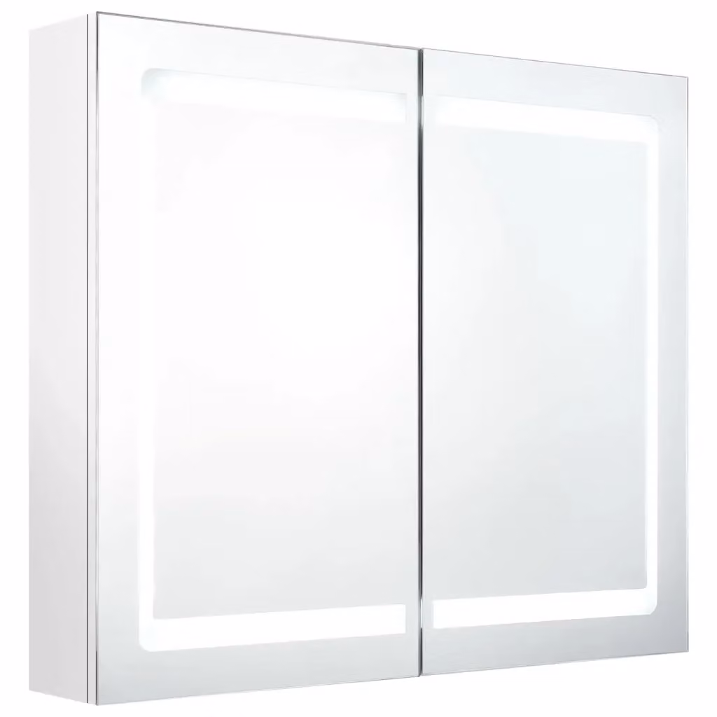 Armadietto da bagno vidaXL con specchio e illuminazione LED, bianco lucido, L: 80 cm, P: 12 cm, H: 68 cm – 2