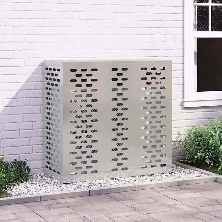 Copertura per condizionatore d'aria vidaXL in acciaio galvanizzato, Argento, L 110 x P 50 x H 105 cm