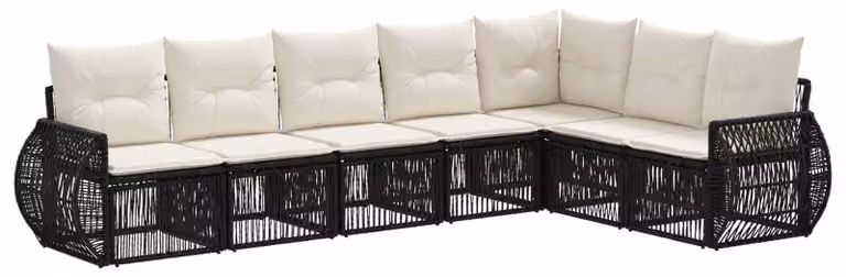 Set da giardino composto da 7 pezzi, in rattan sintetico nero e crema