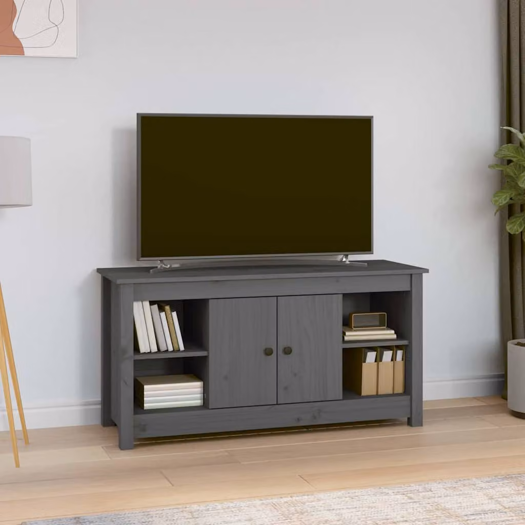 vidaXL Mobile Porta TV Moderno in Legno di Pino Grigio L: 103 cm, P: 36,5 cm, H: 52 cm