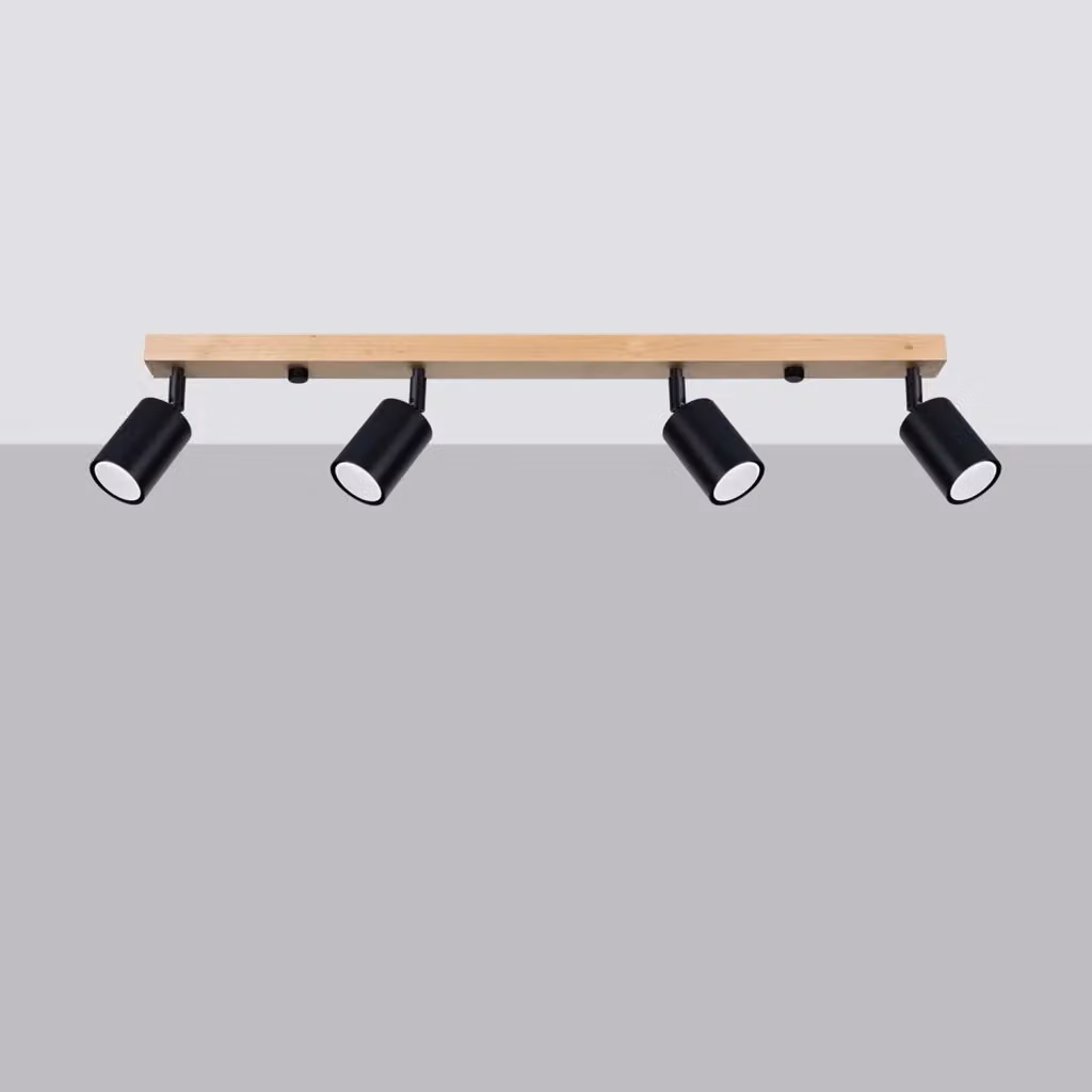 Lampada da soffitto moderna Sollux Lighting con 4 luci regolabili in metallo nero e legno – 2