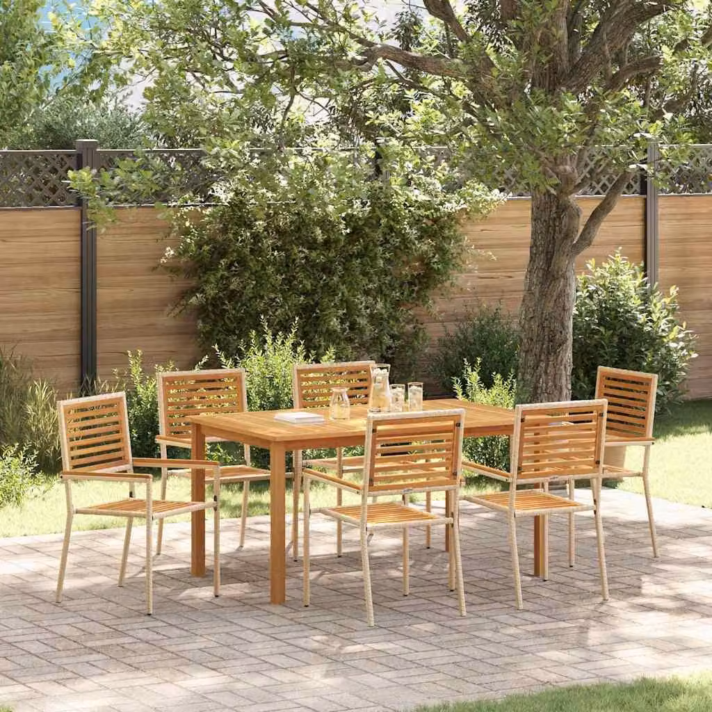 Maison Exclusive - Set da pranzo per esterno, 7 pezzi, legno massello di acacia, color beige