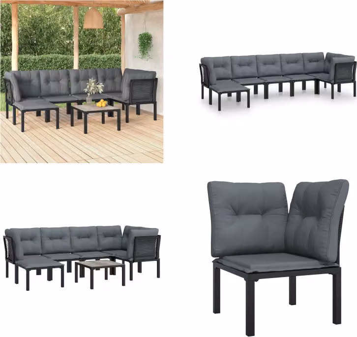 vidaXL 7 pezzi set salotto da giardino nero e grigio in poly rattan - Set salotto da giardino - Set salotto da giardino - Set salotto - Set arredo giardino