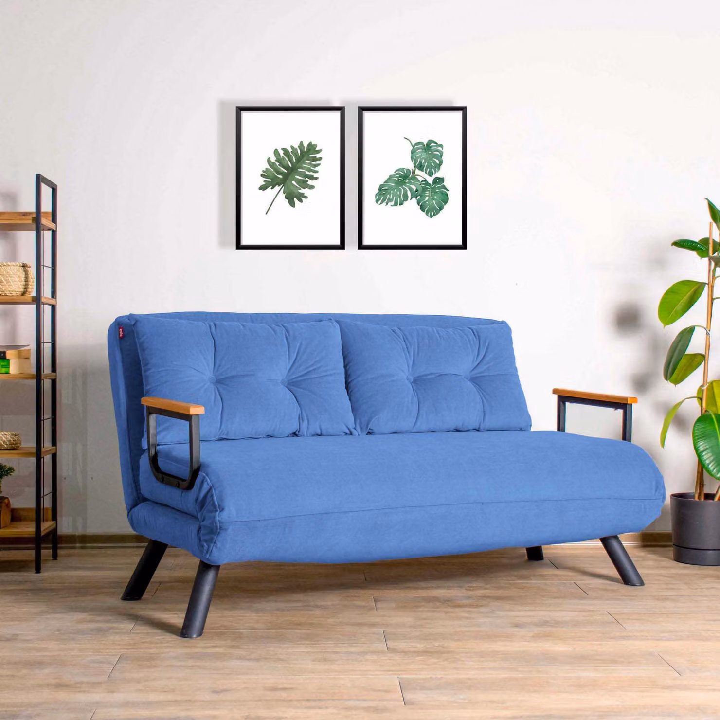 Hanah Home, Sando 2 posti - Blu, Divani letto, Divano letto a 2 posti, Blu, Poliestere, 133 x 78 x 78 x cm