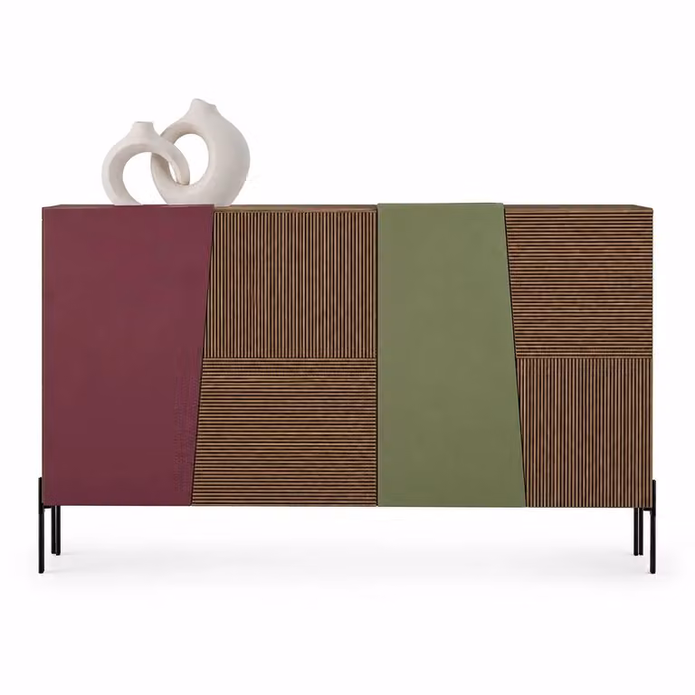 Madia contemporanea Mobili 2G in legno di frassino con gambe in metallo nero L: 126 cm, P: 48 cm, H: 83 cm