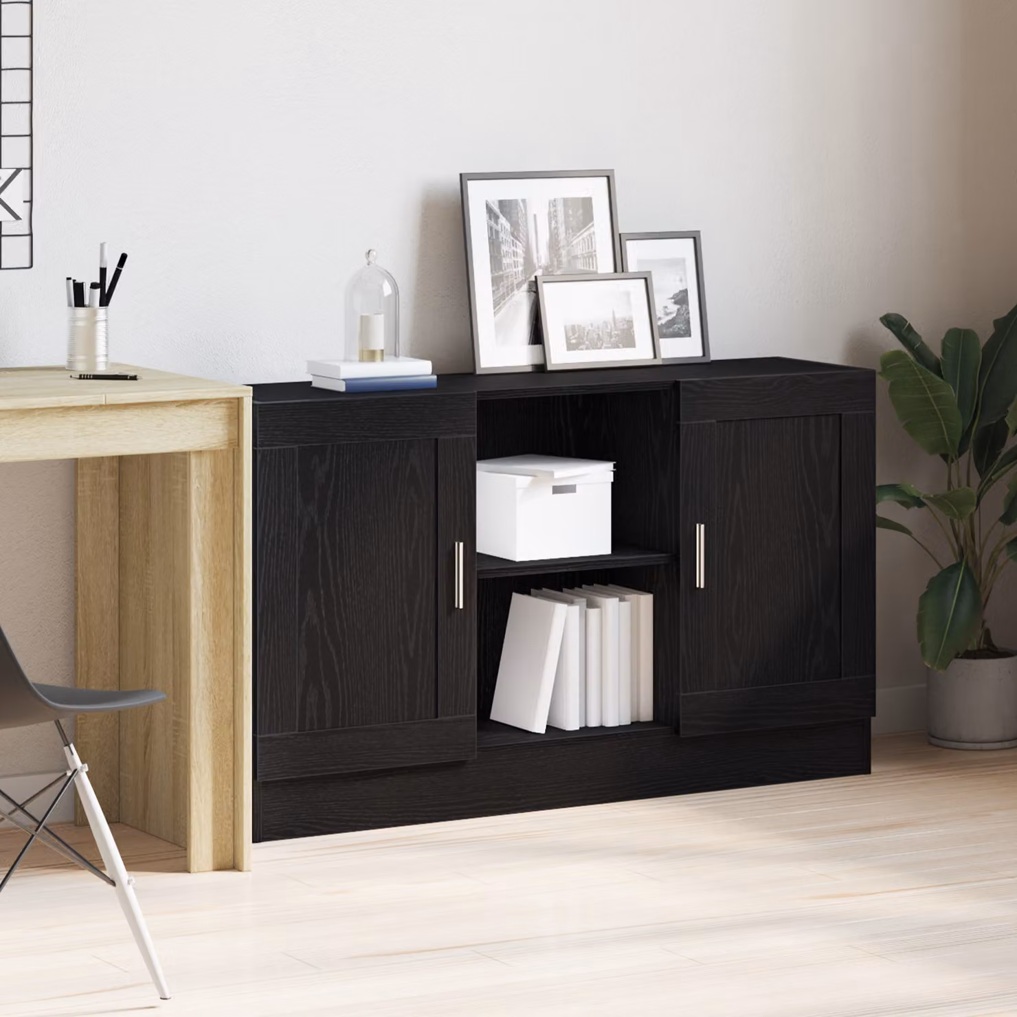 Credenza moderna vidaXL in legno ingegnerizzato nero, L 120 x P 30,5 x H 70 cm