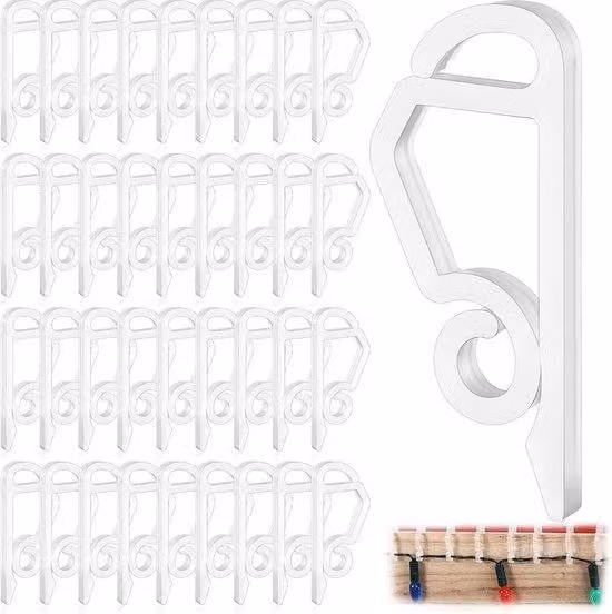 100 pezzi - Mini ganci per cavi di illuminazione - Plastica - Ganci multifunzionali per grondaie da esterno (bianchi)