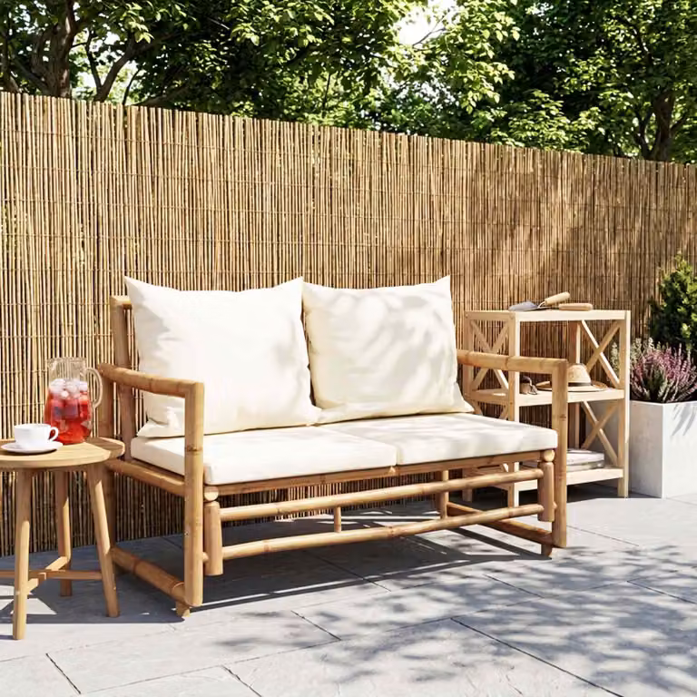 vidaXL Divano da Giardino a 2 Posti con Cuscini in Bambù