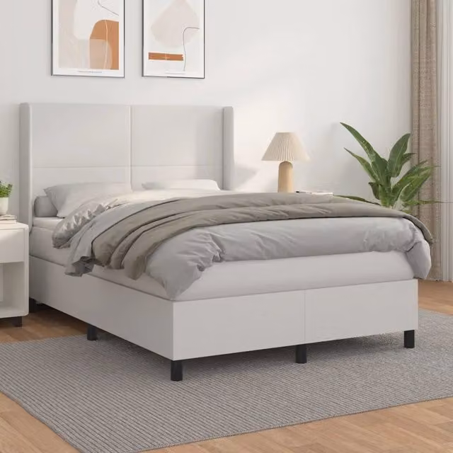Letto con Giroletto a Molle e Materasso Bianco vidaXL in Similpelle L/P/H: 203 x 147 x 128 cm – 1