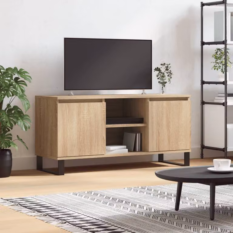vidaXL Mobile Porta TV Rovere Sonoma con Ruote in Legno e Metallo, L 104 x P 35 x H 50 cm