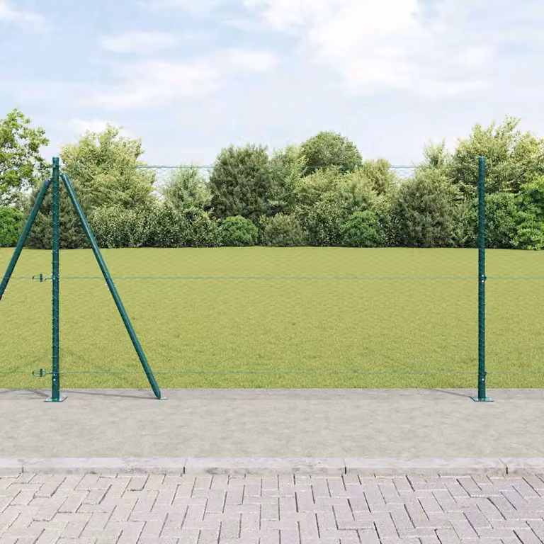 vidaXL Recinzione esagonale verde con base in cemento e pali in acciaio e PVC L: 1,2 m, H: 100 cm