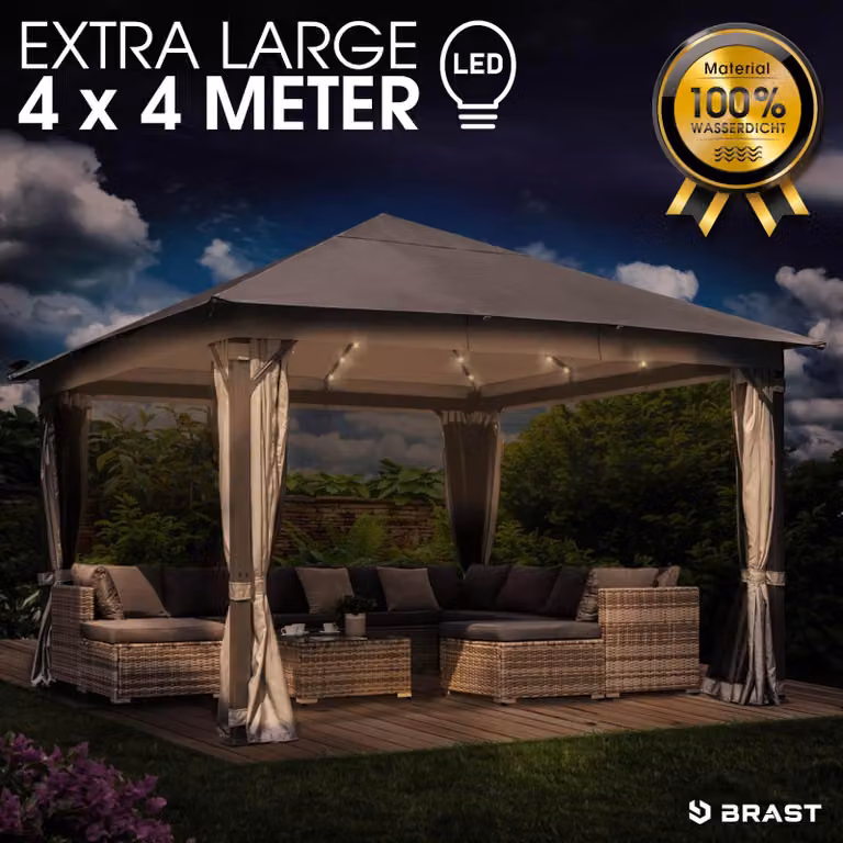 Gazebo in alluminio INFINITY 4x4 m grigio chiaro, LED inclusi