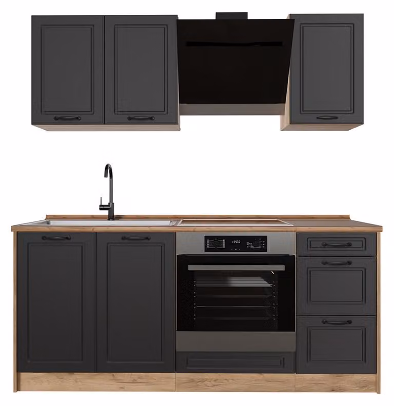Cucina monoblocco Vicco R-Line Antracite country/Rovere dorato 180 cm piano di lavoro Rovere dorato, Model 67803