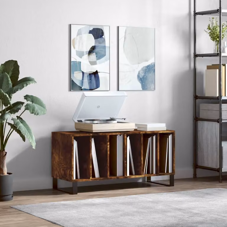 vidaXL Mobile Porta Dischi in Rovere Fumo e Legno Multistrato, Stile Industrial, L 100 cm x P 38 cm x H 48 cm