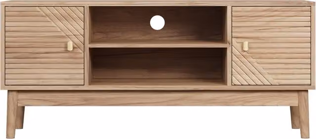 Mobile TV Chicfurn in stile mid-century farmhouse in MDF rovere marrone con ante e chiusura ammortizzata per soggiorno L: 110 cm, P: 40 cm, H: 48 cm – 1