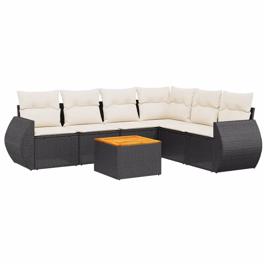 Set Divani da Giardino vidaXL a Forma di L con 7 Pezzi, Polyrattan Nero e Cuscini con Rivestimenti Rimovibili – 2