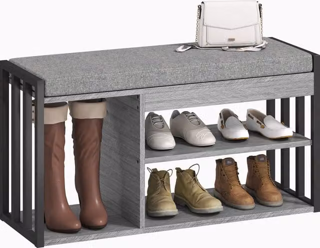 Scaffale per scarpe HOMCOM con panca a 3 livelli, mobile porta scarpe moderno per ingresso, corridoio o camera da letto, Grigio – 1