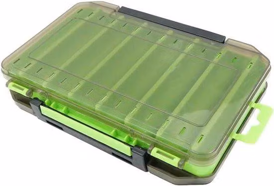 Scatola da pesca con 14 ami, contenitore impermeabile, verde