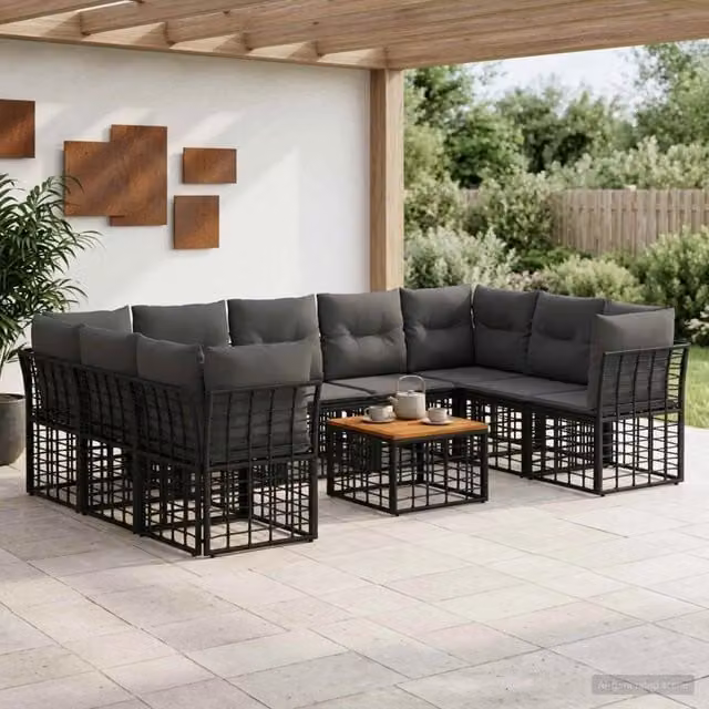 Set di divani da esterno 10 pz Nero e Grigio scuro Poliestere 3437551