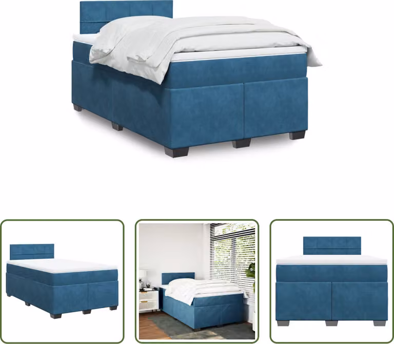 The Living Store Letto a molle con materasso blu scuro 120x190 cm in velluto