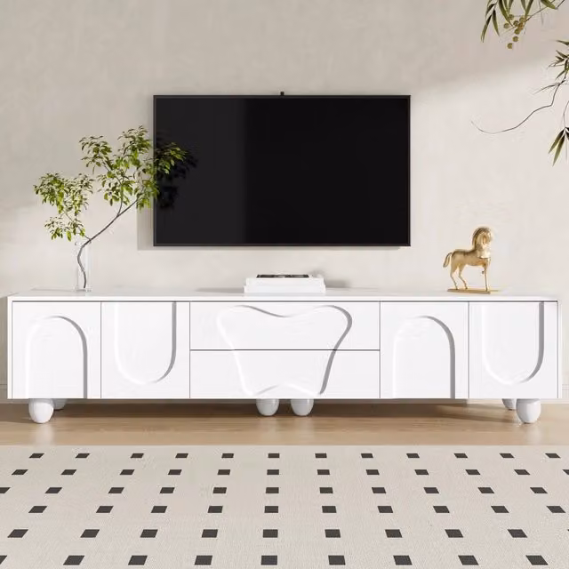 Mobile TV con Gambe in Legno ¨C Xylo ¨C Bianco, 180 cm