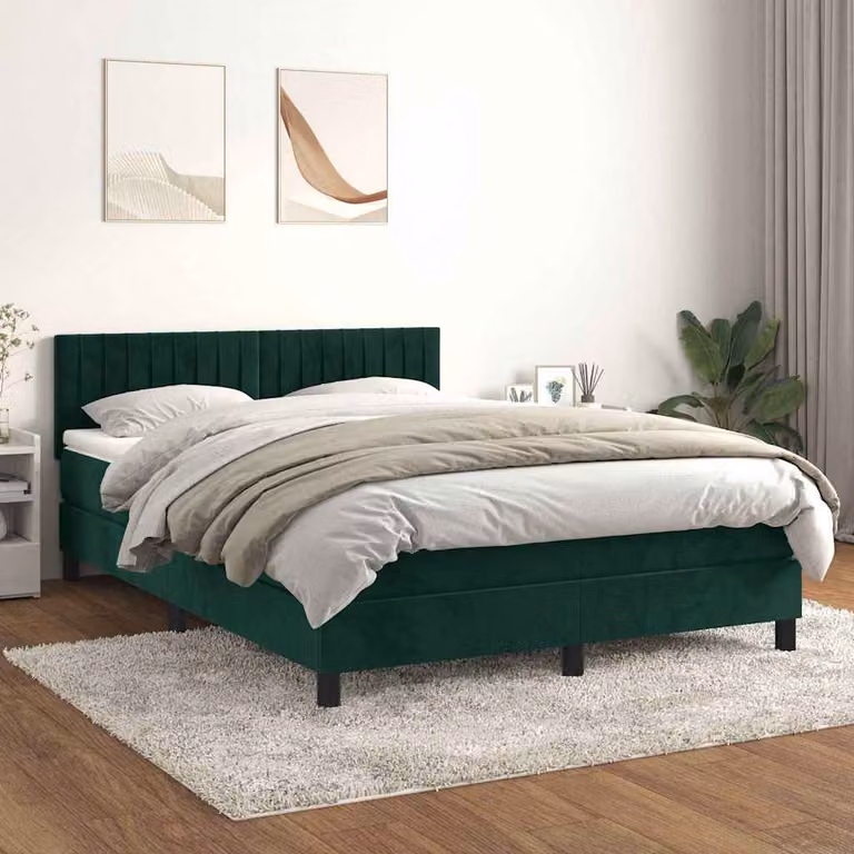 vidaXL Letto Ibrido con Giroletto a Molle e Materasso in Velluto Verde Scuro L/P/H: 140 x 200 x 88 cm