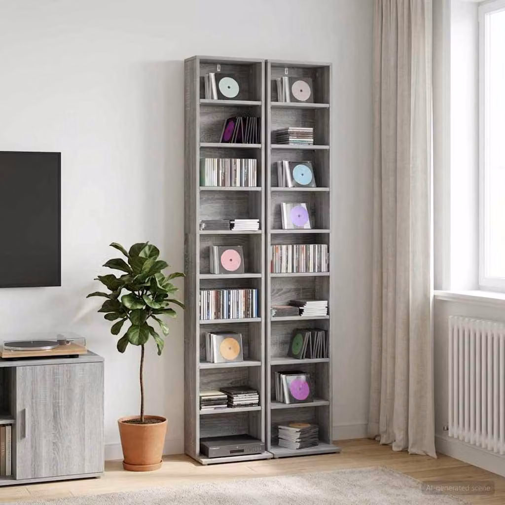 Set di 2 mobili porta CD vidaXL in MDF color grigio Sonoma, L 33 cm x P 23,5 cm x H 175 cm