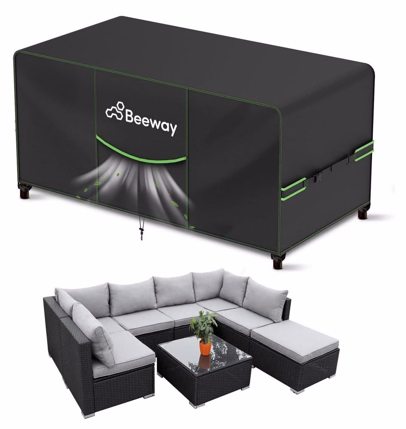 Copertura impermeabile per mobili da giardino, dimensioni 300x250x102 cm, tessuto Oxford 420D, colore nero