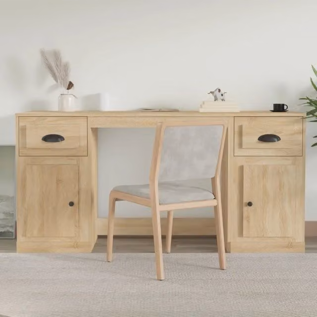 Scrivania con Armadietto vidaXL in Legno Rovere Sonoma Marrone L: 154,5 cm, P: 50 cm, H: 75 cm – 1