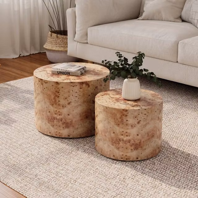 Set di 2 tavolini bassi rotondi Mivray in legno e MDF color marrone con finitura opaca