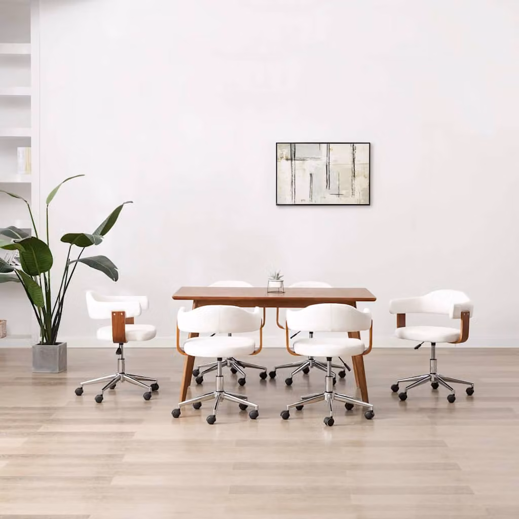 Set di 6 sedie da pranzo girevoli vidaXL bianche in similpelle e legno con altezza regolabile e ruote