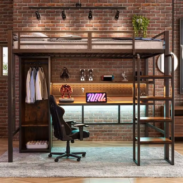 letto a castello mdf metallo nero 98 x 208 cm