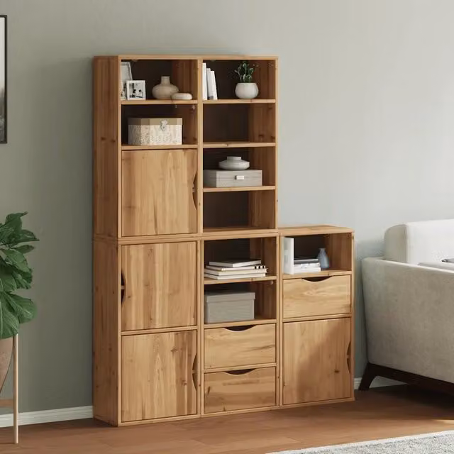Set di 5 armadietti a parete vidaXL in legno di pino massello marrone, stile rustico cerato, L: 40 cm, P: 24 cm, H: 79 cm