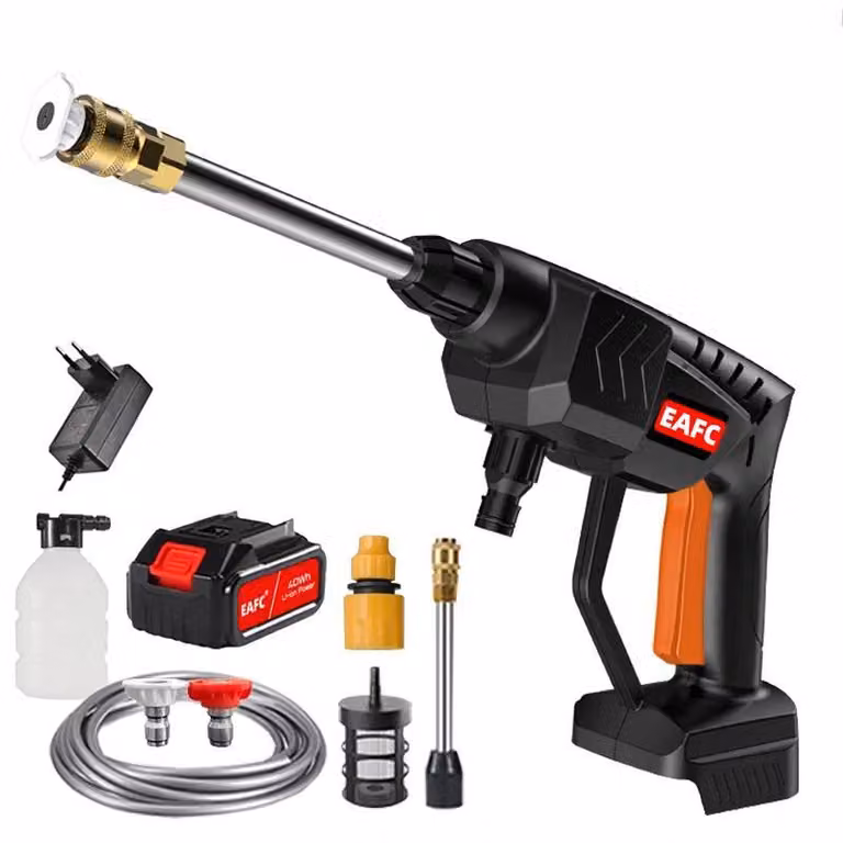Idropulitrice portatile - Pistola lavacarrozze senza fili da 21 V - Pressione 60 bar - Batteria da 40 Wh - Motore universale - Con accessori - Rosso