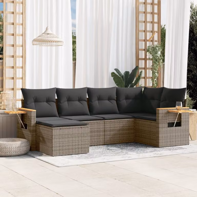 vidaXL Set Divano da Giardino 6 pz a L in Polyrattan Grigio con Cuscini e Tavolino