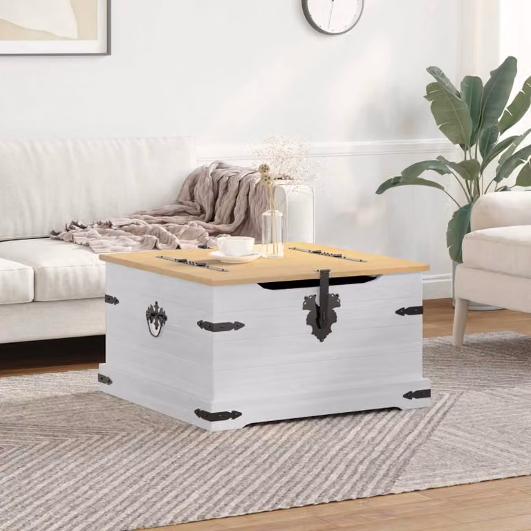 Scatola portaoggetti vidaXL in pino massello bianco L/P/H: 78 x 78 x 45 cm