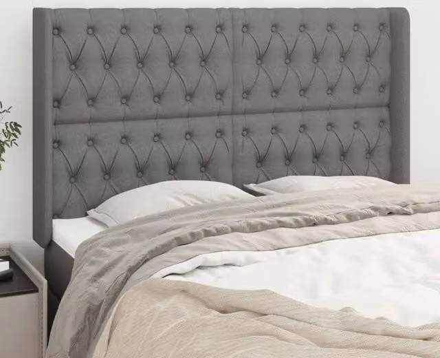 Testiera ad Orecchio-Testata con Orecchie GrigioScuro 163x16x118/128cm inTessuto 744229