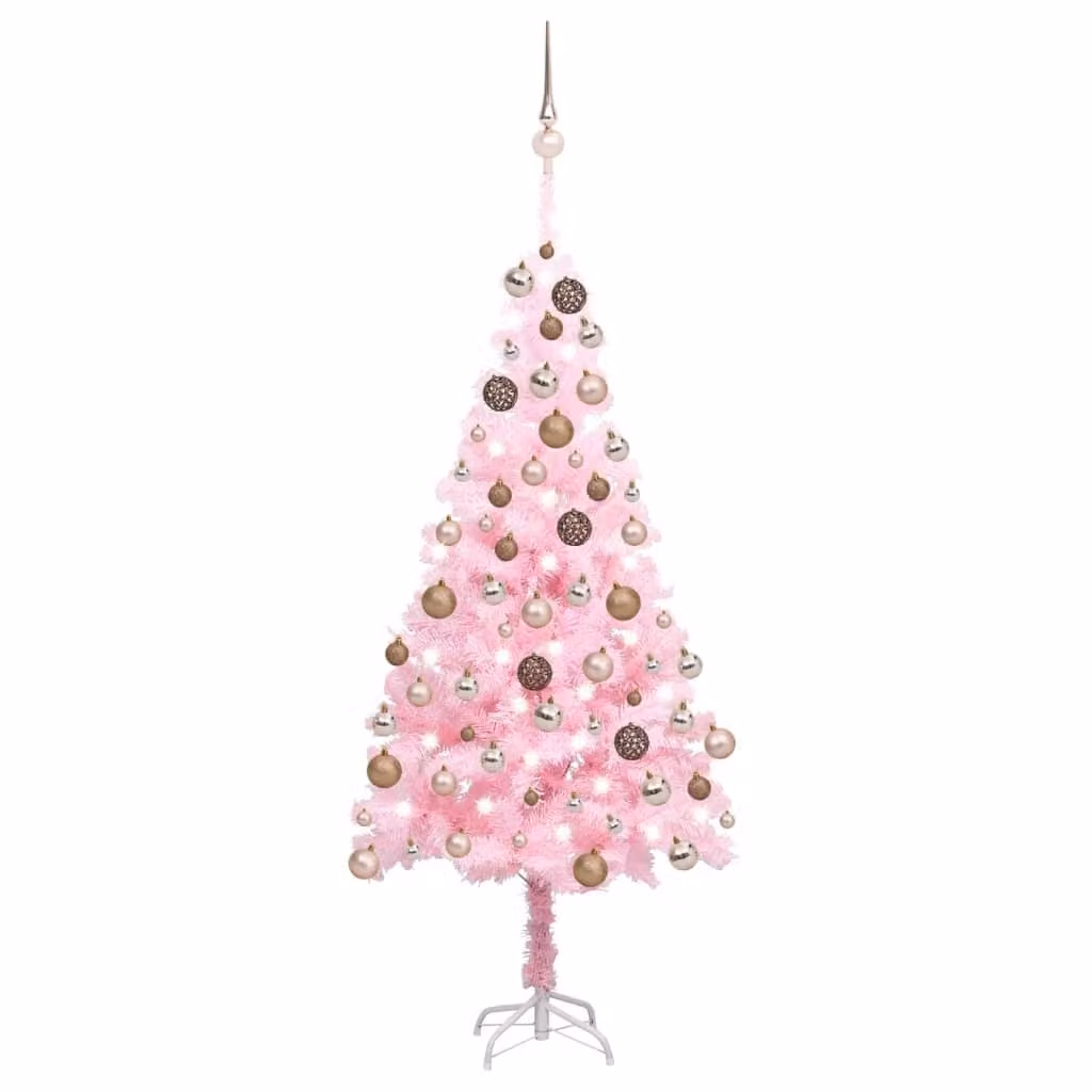Albero di Natale artificiale con luci e palline rosa 180 cm di The Living Store