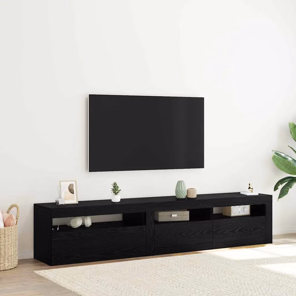 Set di 2 Mobile TV vidaXL Moderno in Legno Ingegnerizzato Nero con Illuminazione Integrata L/P/H: 195 x 35 x 40 cm