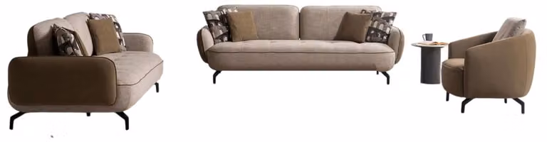 Beige Textilgarnitur Designer 2x 3-Sitzer Textilsessel Beistelltisch