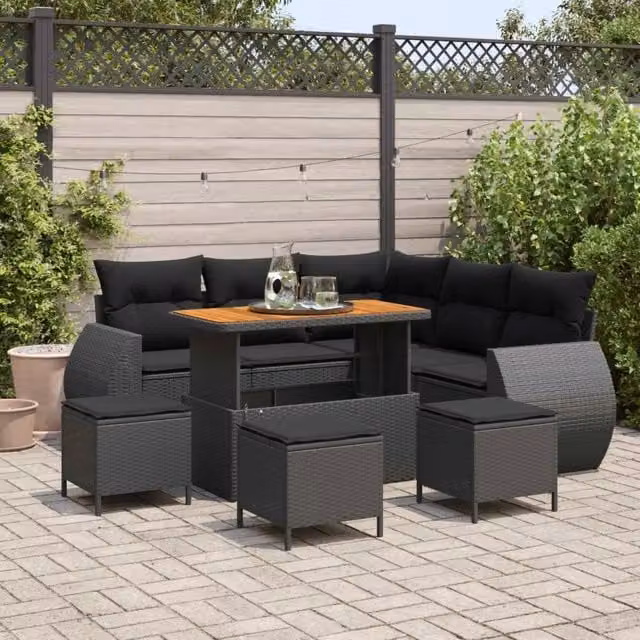 Set Divano da Giardino 9 pz Nero polyrattan 3361879