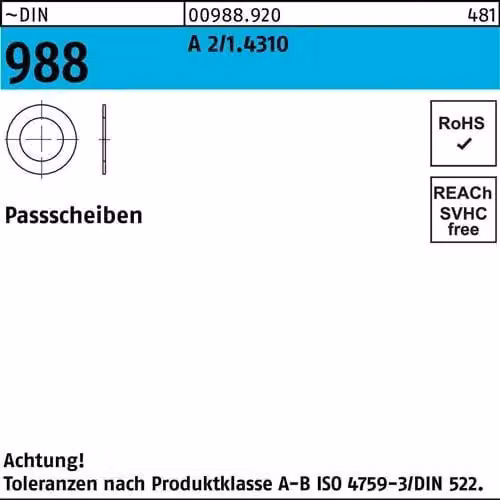 Dischi di spessore Reyher DIN 988 1.4301 8x14x0.25 A 2 009889200814025 (1000 pezzi)