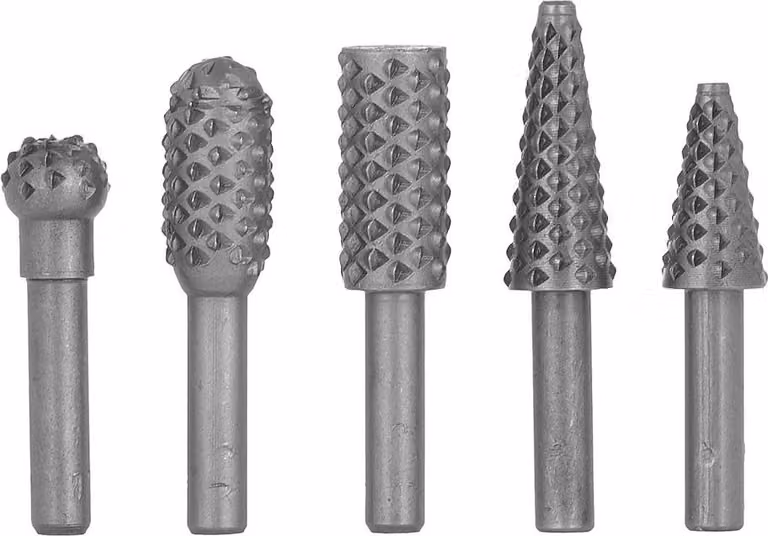 set di 5 pezzi di frese e lime per legno con gambo per una lavorazione precisa del legno e applicazioni versatili, per professionisti e artigiani.
