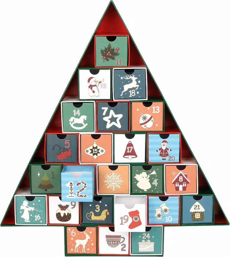 Calendario dell'Avvento BRUBAKER da riempire - albero di Natale - calendario natalizio fai da te con 24 porte per buoni, dolci - alto 51 cm in cartone