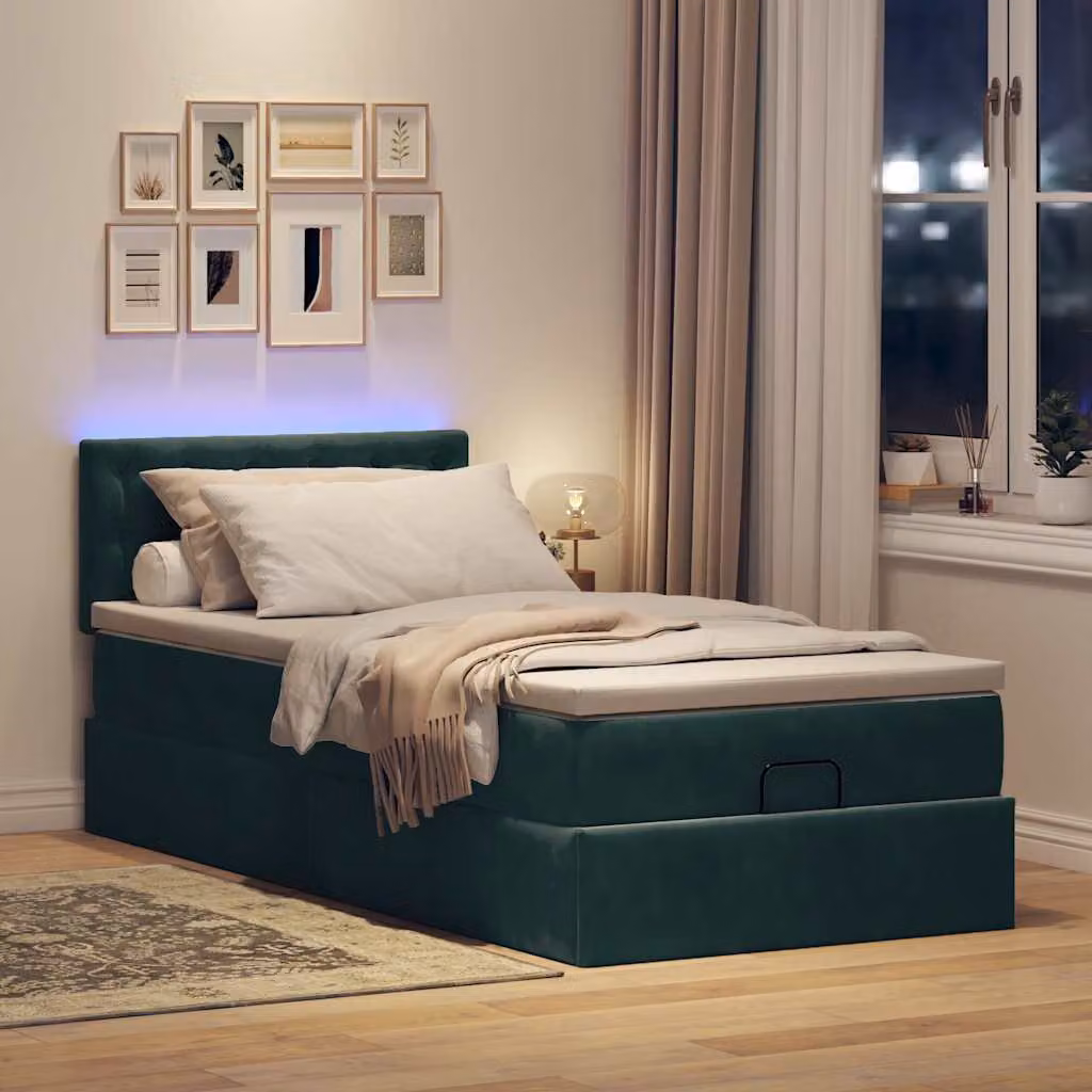 Maison Exclusive - Pouf Letto con Materasso e LED Verde Scuro 90x200cm in Velluto