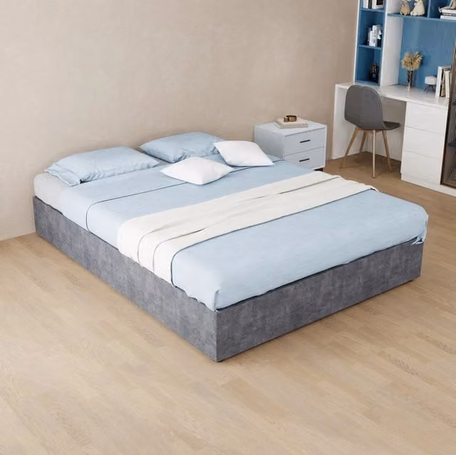 Struttura letto 140x200 cm in tessuto e metallo grigio