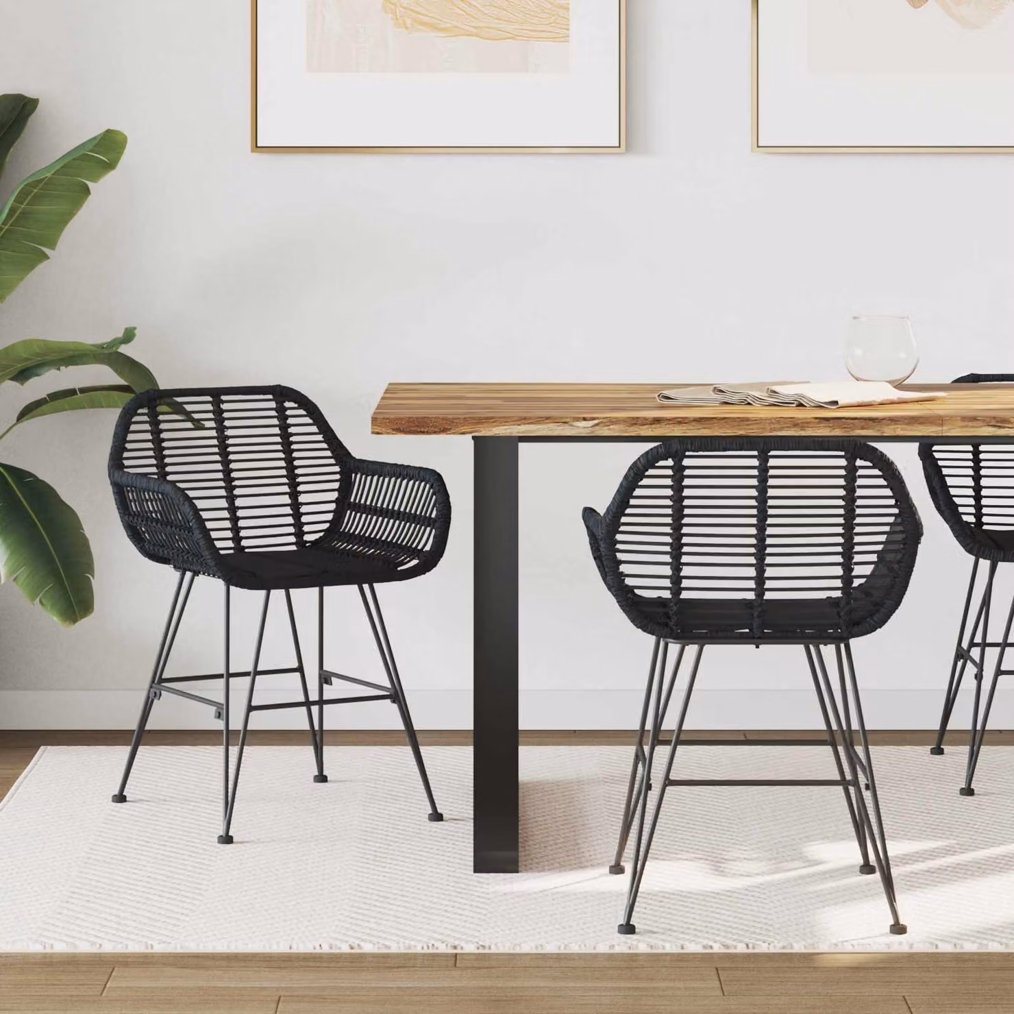 Set di 2 sedie da pranzo vidaXL in rattan e metallo nero opaco L/P/H: 55 x 50 x 74 cm – 1