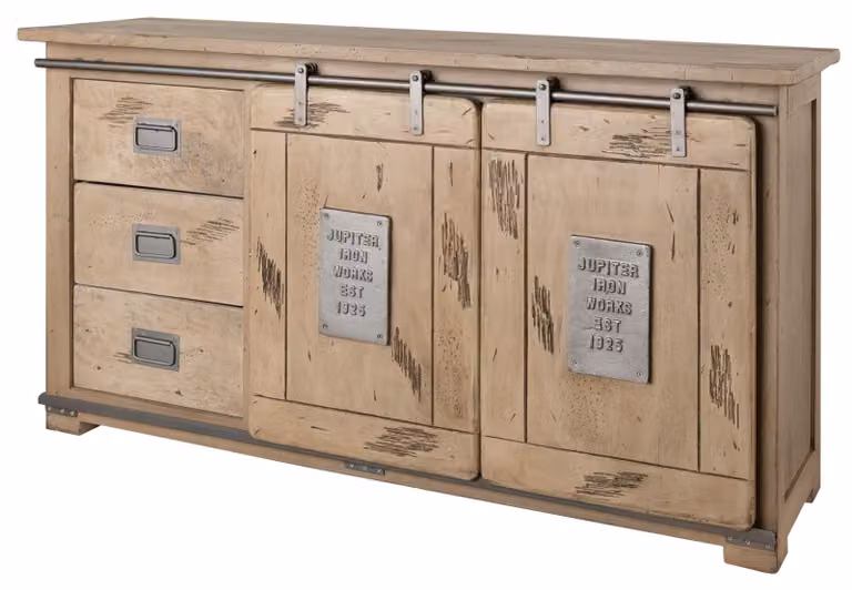 MASSIVMOEBEL24 | credenza in legno di Mango 150x45x80 sbiancato laccato RAILWAY #300