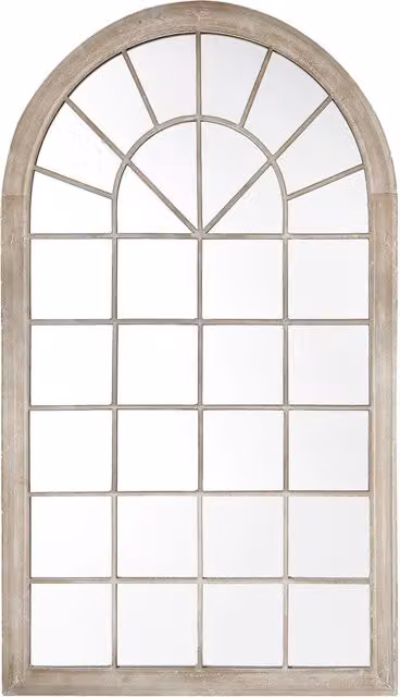 Specchio da parete BELIANI con cornice in metallo beige e design ad arco vintage, L: 77 cm, H: 130 cm