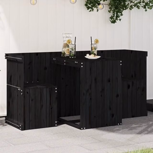 Set da balcone vidaXL per 2 persone in legno di pino nero stile rustico